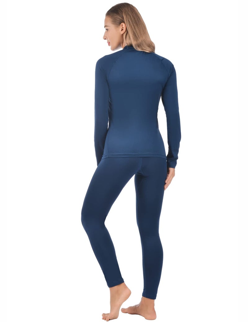 qualidyne Womenâ€™s Thermal Underwear Ultra-Soft Base Layer Long Johns Set Winter Sports Top and Bottom Suits Navy Blue - Image 2
